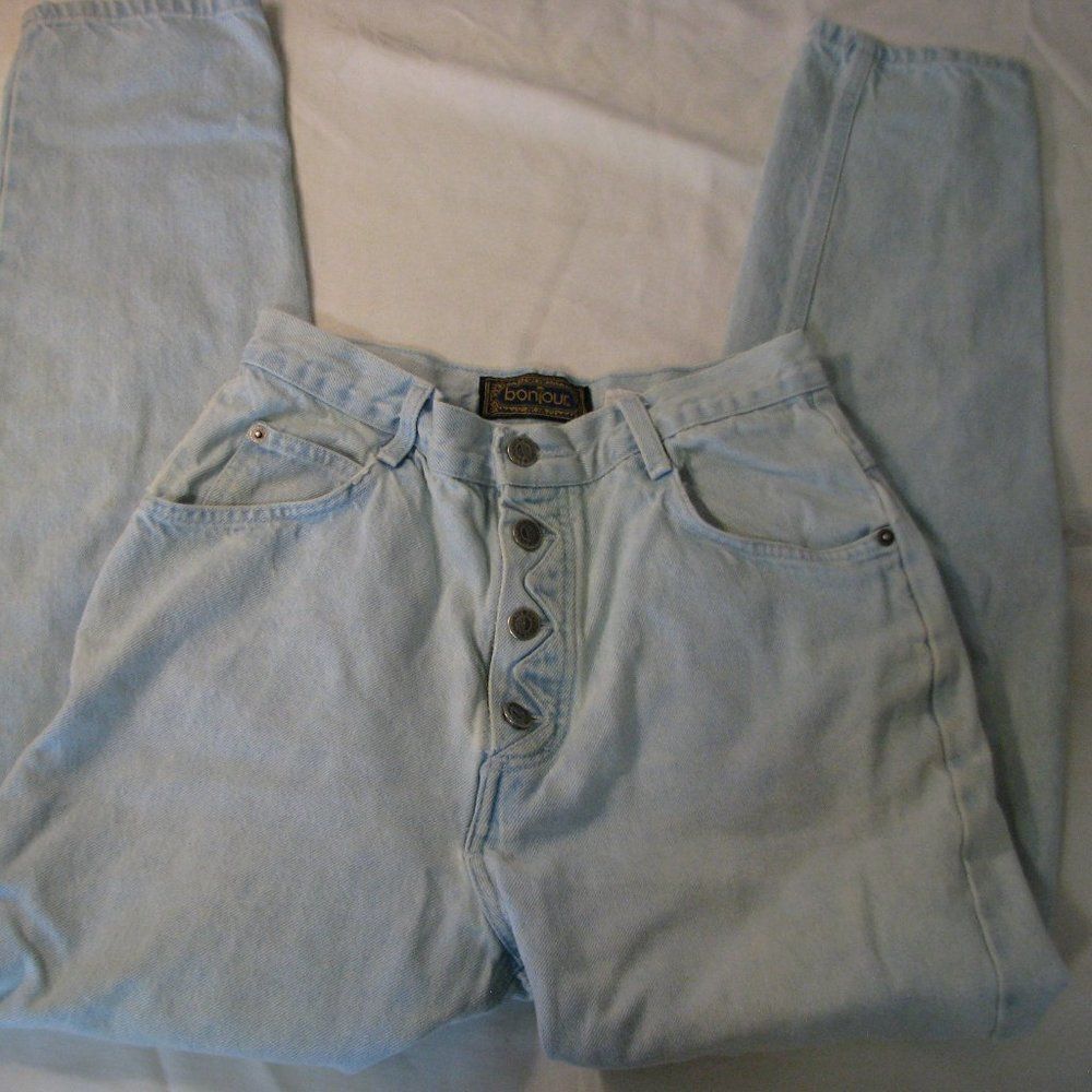 Vintage Bonjour Button Fly High Rise Tapered Jeans